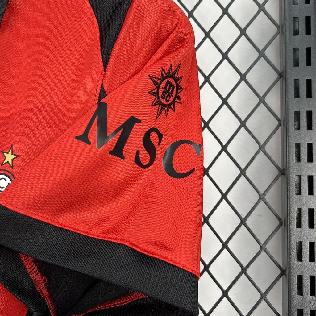 Leazofoot AC Milan 26/27 third jersey in red and black with MSC sponsor logo on the sleeve.