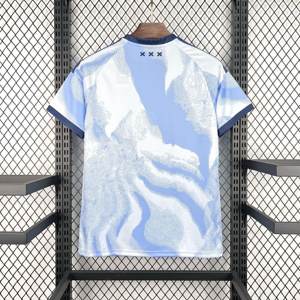 Leazofoot AJAX third football jersey 26/27, light blue and white abstract pattern, navy trim