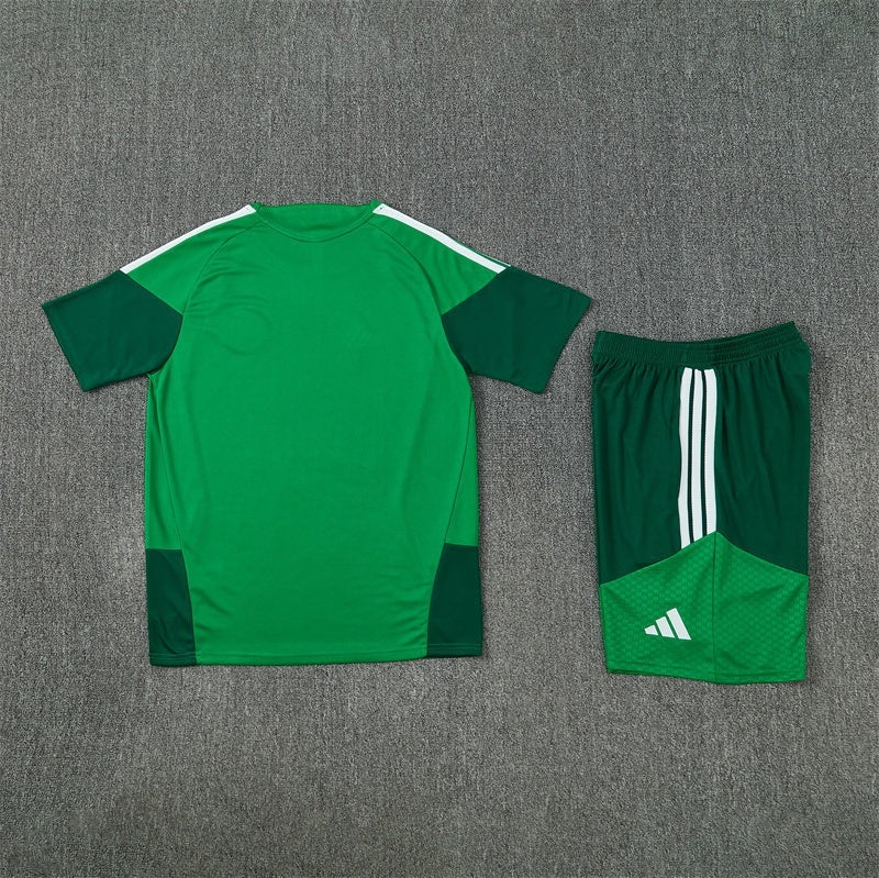 Leazofoot Algeria 2026 green training jersey and shorts set with white stripe details