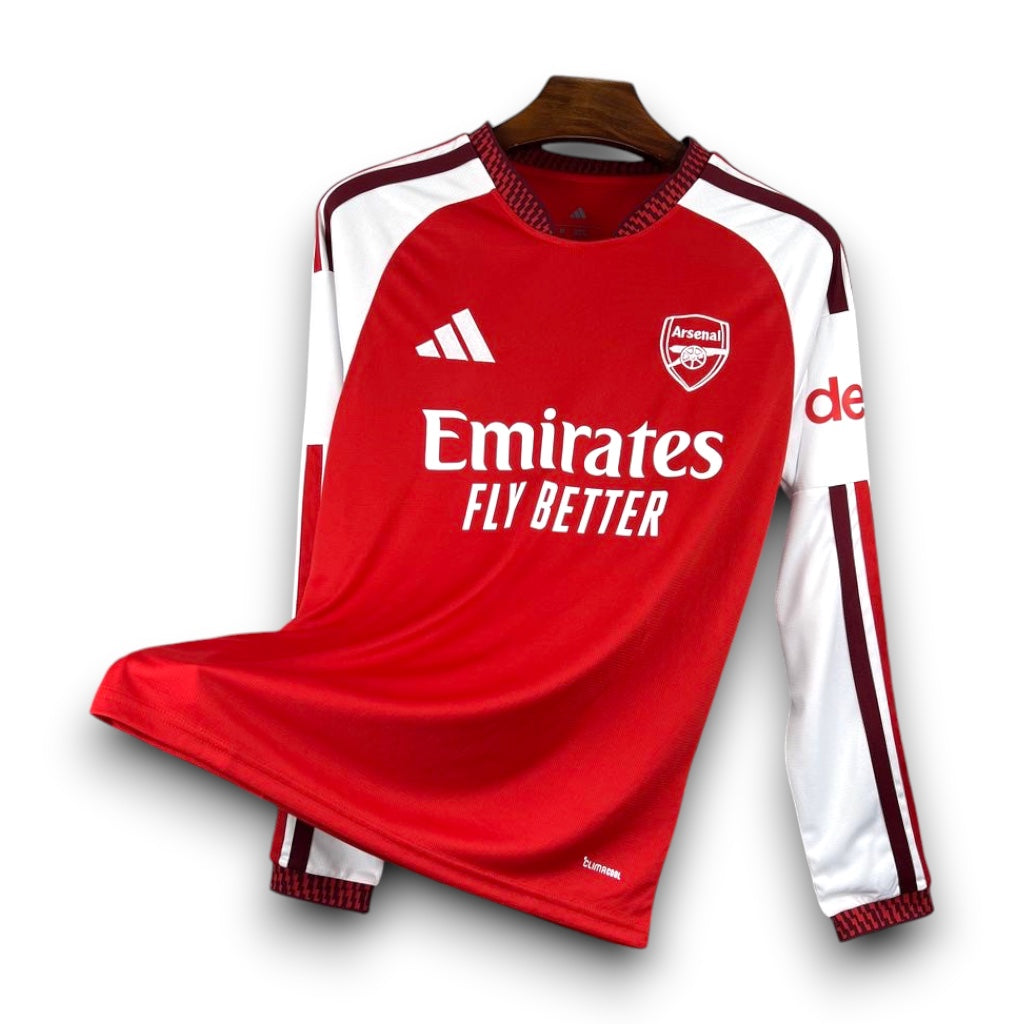 Leazofoot Arsenal 26/27 long sleeve home jersey in red and white with team crest and sponsor logos