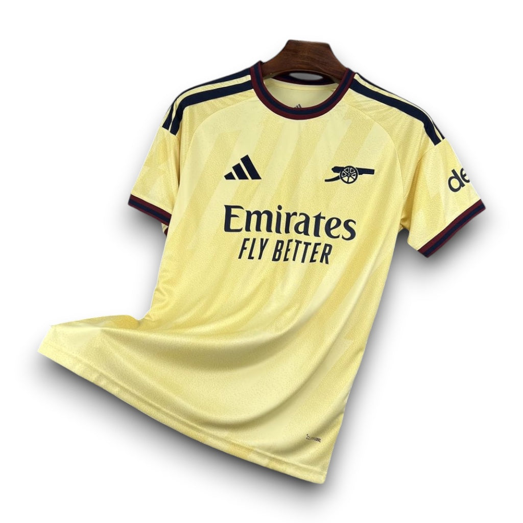 Leazofoot Arsenal 26/27 third football jersey in pale yellow with dark navy and red trim details