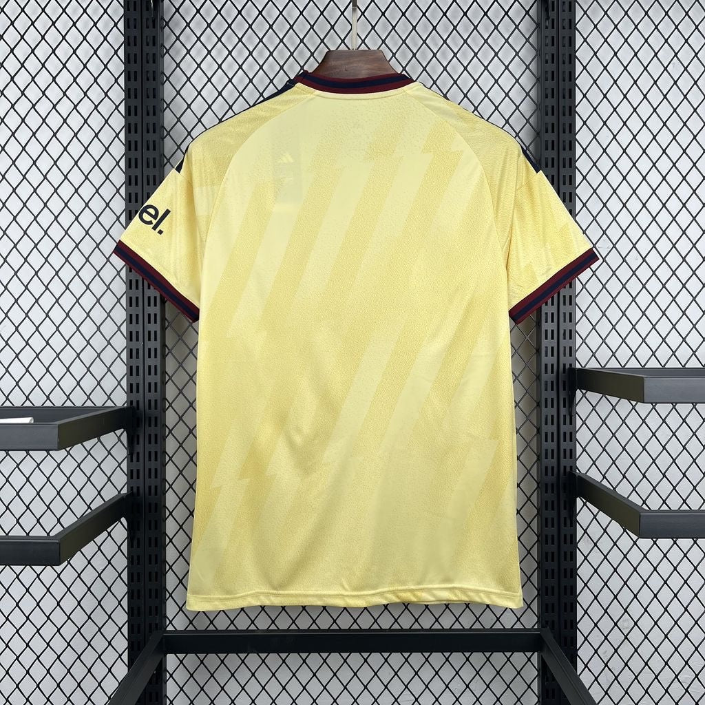 Leazofoot Arsenal 26/27 third football jersey in yellow with navy and red trim, back view.