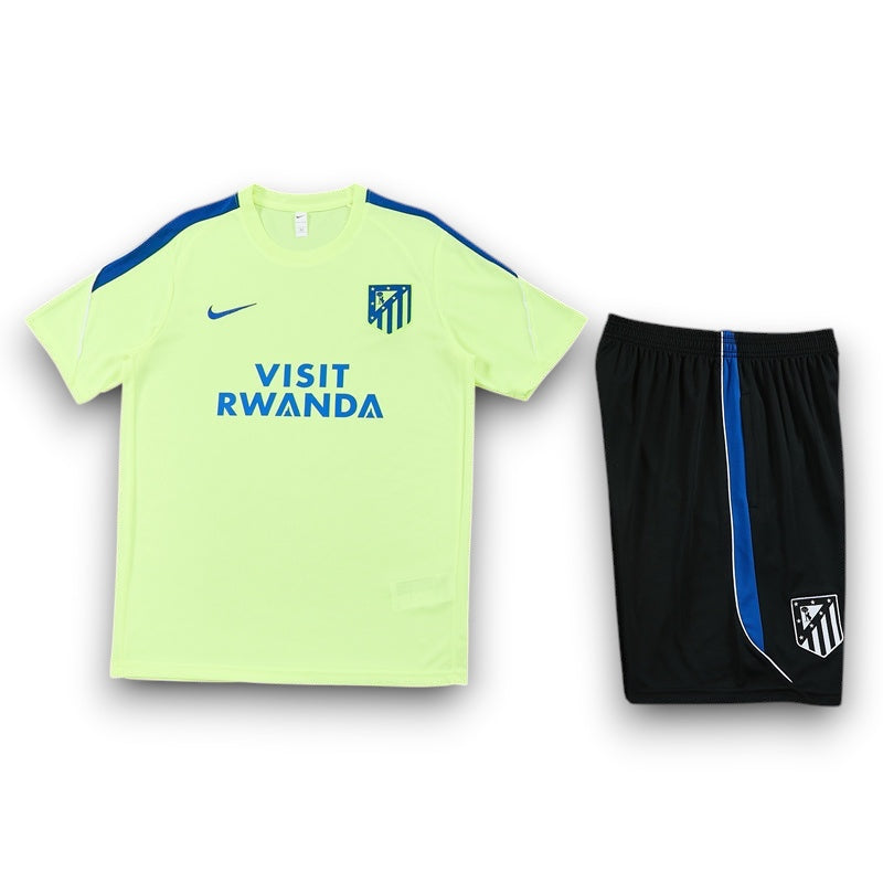 Leazofoot Atletico Madrid 26/27 training kit with neon yellow jersey and black shorts featuring team crest