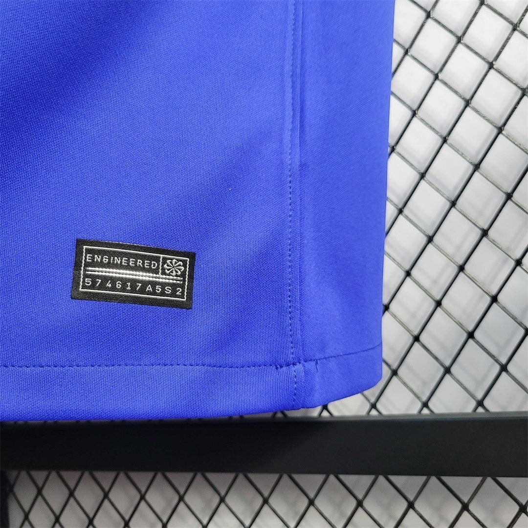 Leazofoot Brazil 2022 away jersey in blue with authentic engineered performance label detail.