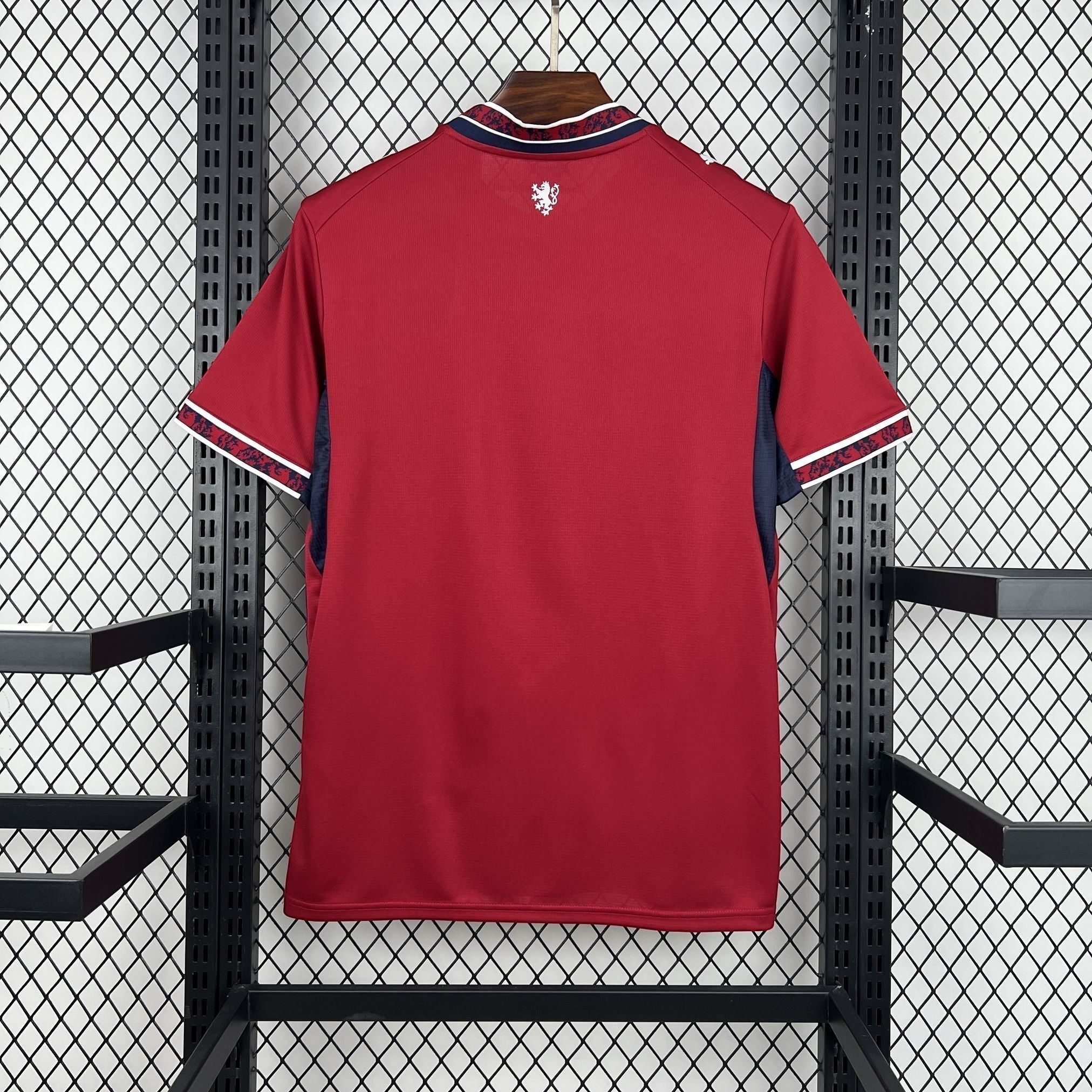 Leazofoot Czech Republic 2026 home jersey, red with navy blue accents and white trim on collar and sleeves.