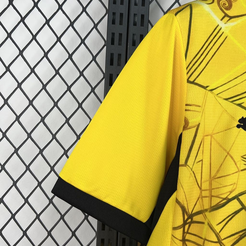 Leazofoot Ghana 2026 away soccer jersey in bright yellow with black trim and abstract graphic pattern