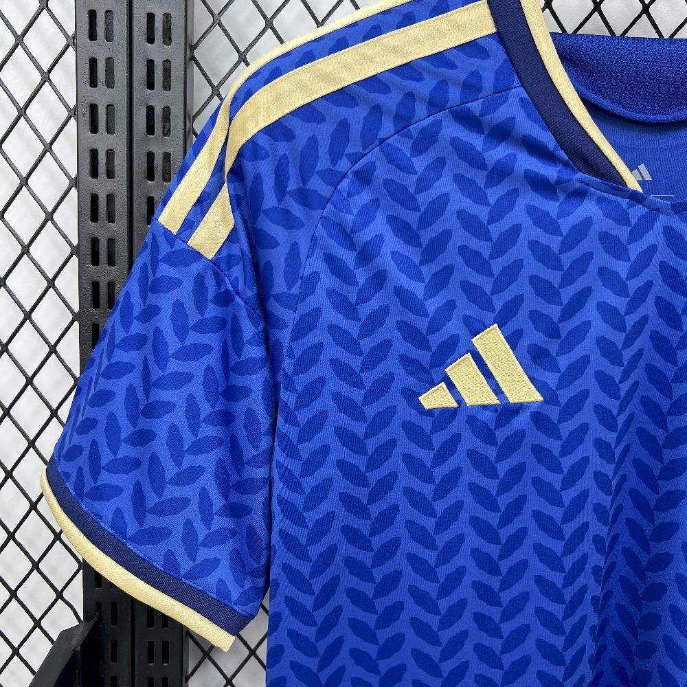 Leazofoot Italy 2026 home soccer jersey in blue with gold leaf pattern and gold shoulder stripes