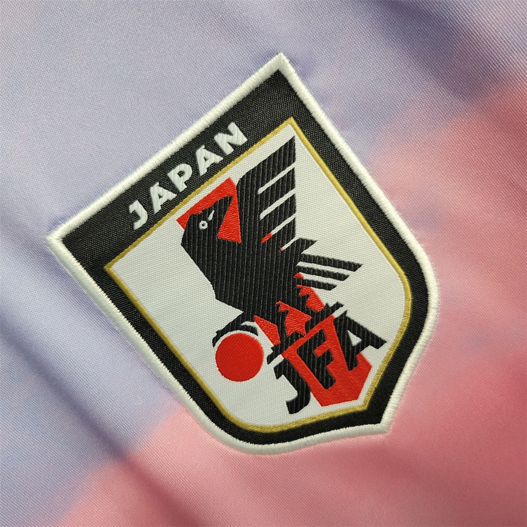 Leazofoot Japan 25/26 special edition football jersey featuring a detailed embroidered JFA crest on a patterned fabric