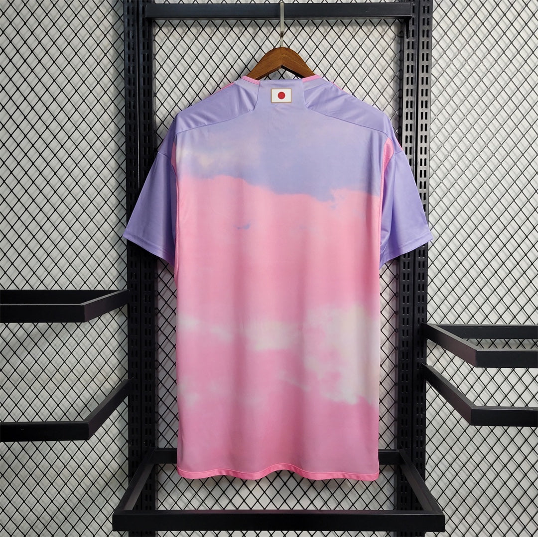 Leazofoot Japan 25/26 special edition football jersey featuring a pastel pink and purple cloud-like gradient design.