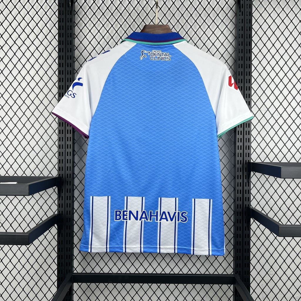 Leazofoot Malaga 26/27 home football jersey in blue and white with Benahavis sponsor print on the back