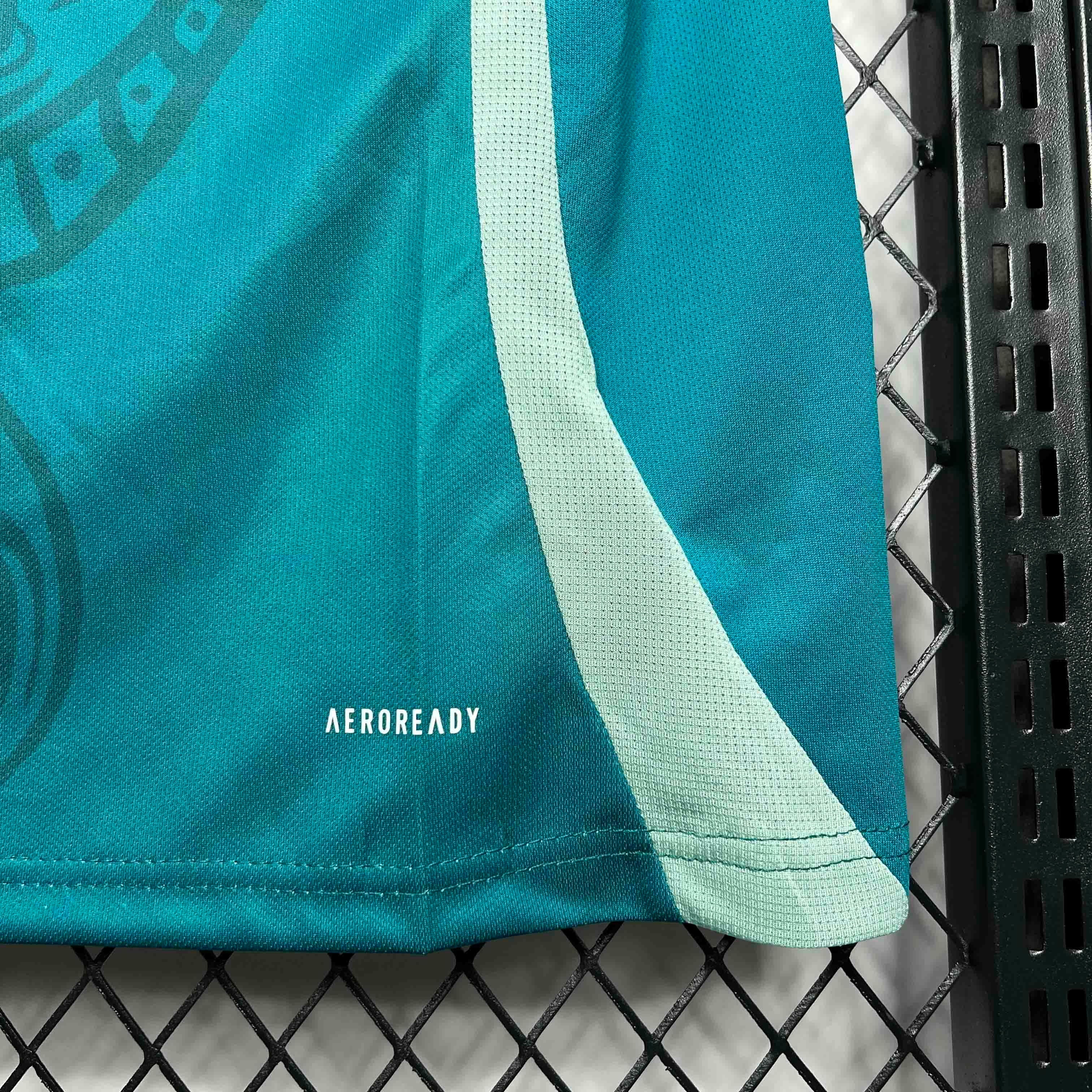 Leazofoot Mexico 24/25 special edition teal soccer jersey with Aeroready technology and light green side panel.