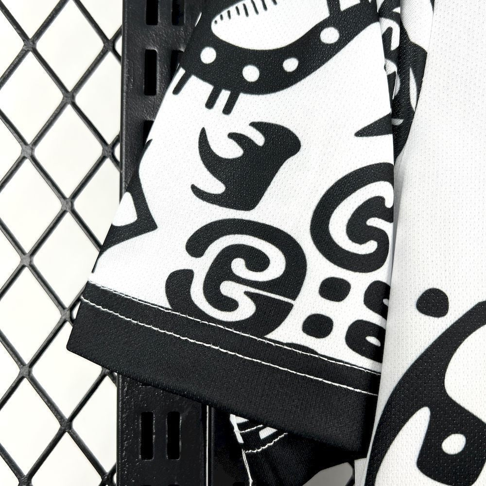 Leazofoot Mexico 2026 concept soccer jersey sleeve with black and white abstract graphic pattern