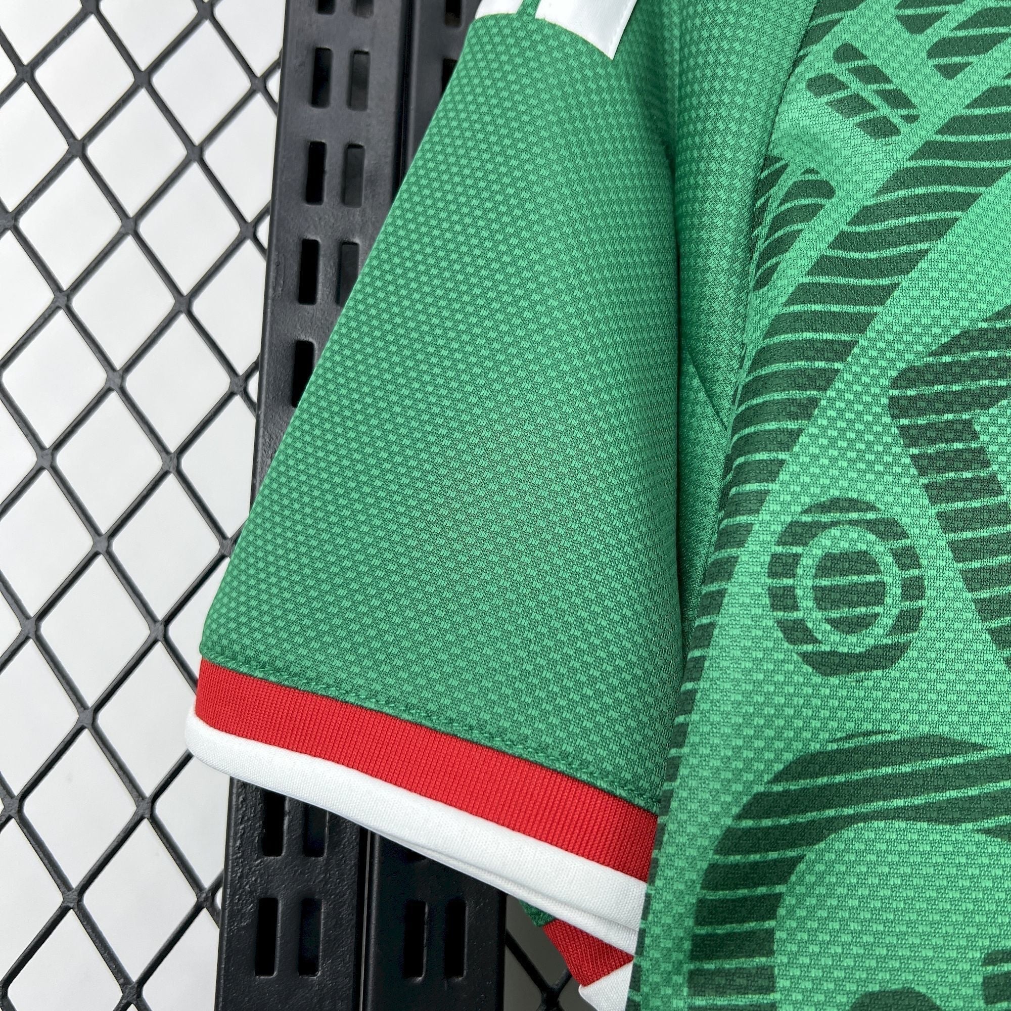 Leazofoot green Mexico 2026 home jersey with red and white trim on the sleeve.