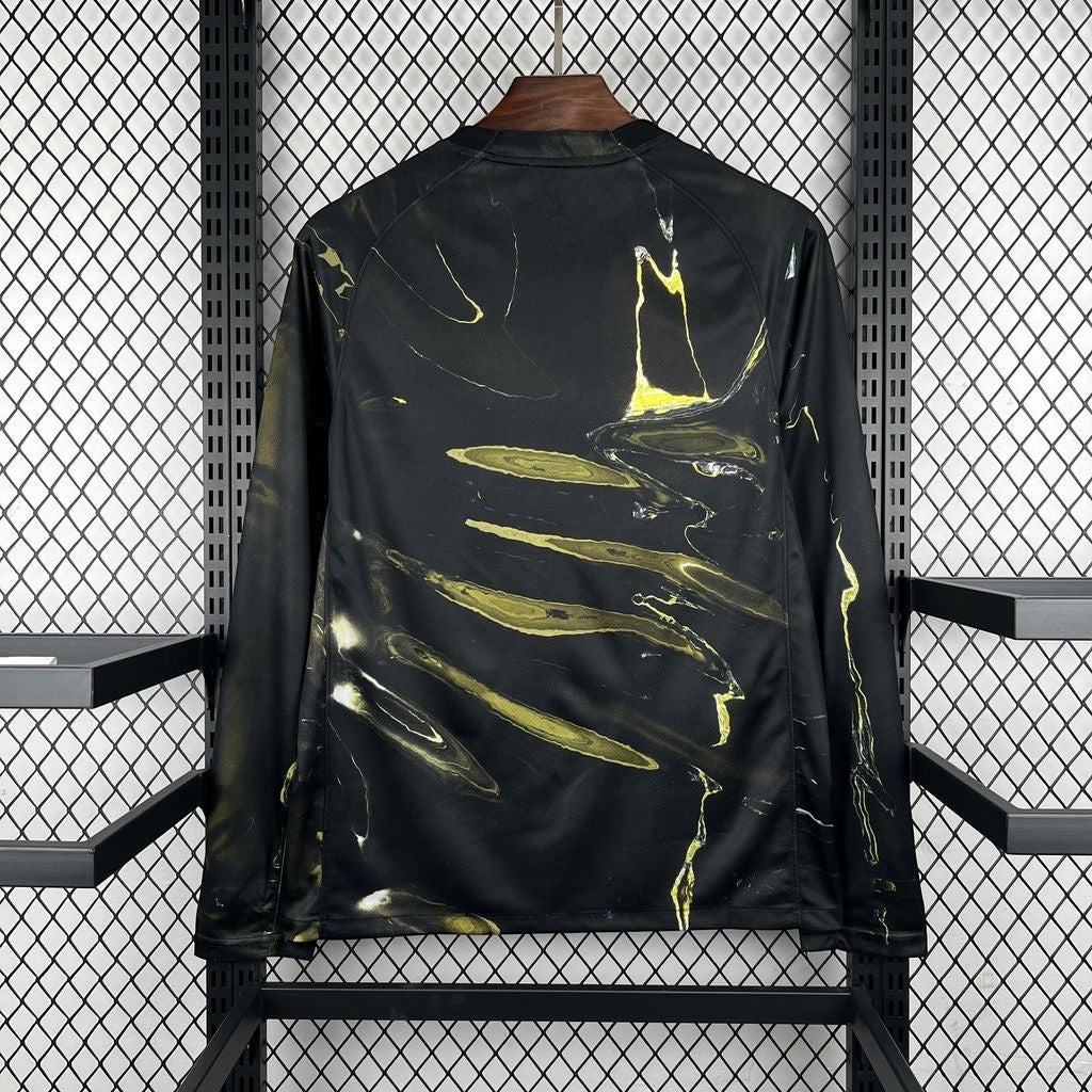 Leazofoot Paris Saint Germain 26/27 long sleeve stadium jersey in black with yellow marble-effect abstract print