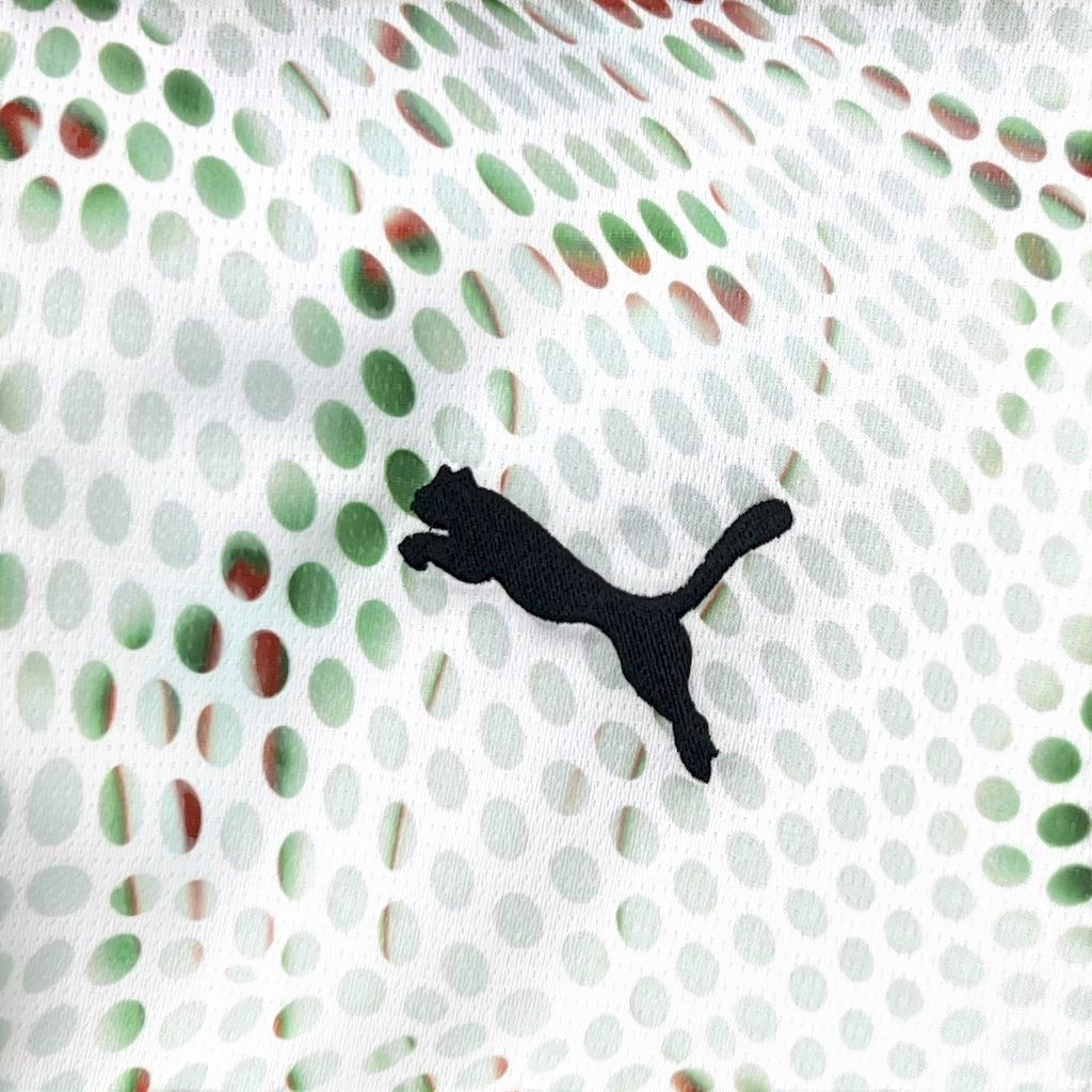 Leazofoot Portugal 2025 long sleeve away jersey featuring a white fabric with a green and red dotted pattern.