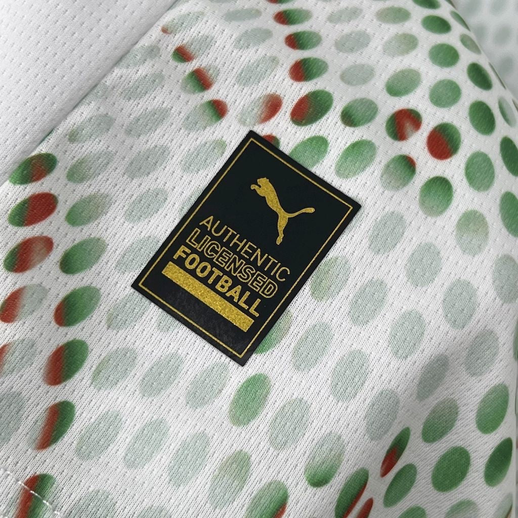 Leazofoot 2025 Portugal long sleeve away jersey featuring a white fabric with green and red dotted pattern detail.