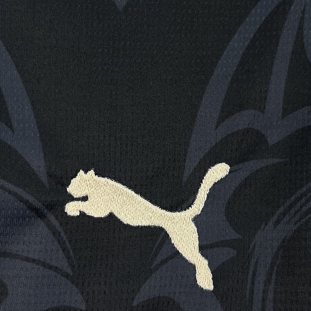 Leazofoot Portugal 2026 concept football jersey in black with a subtle dark pattern and embroidered cream logo.