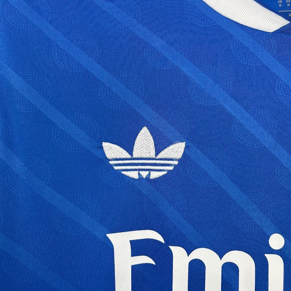 Leazofoot Real Madrid 25/26 third long sleeve jersey in blue with white embroidered Adidas trefoil logo
