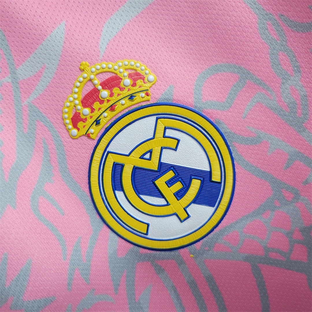 Leazofoot Real Madrid 23/24 special edition jersey featuring a detailed embroidered club crest and crown logo