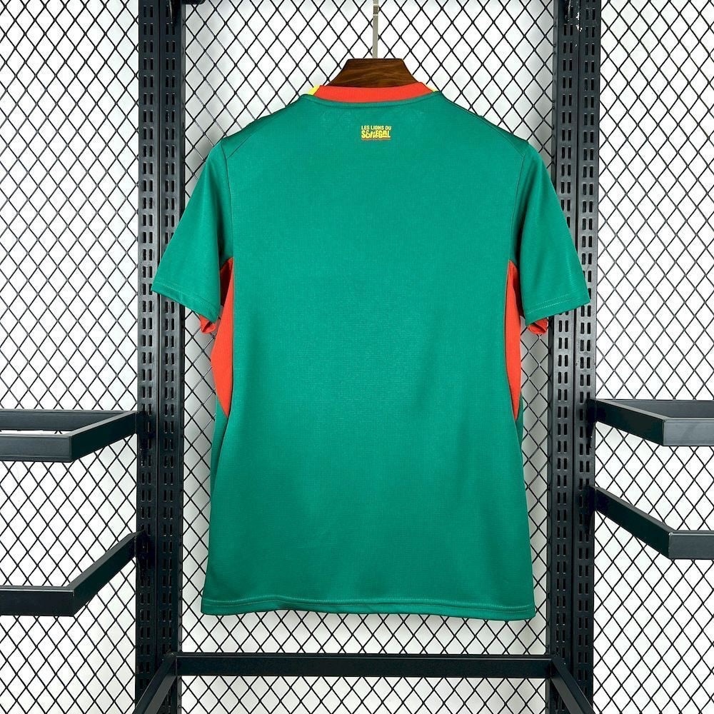 Leazofoot Senegal 2026 away football jersey in green with red side panels and team branding on the back neck.