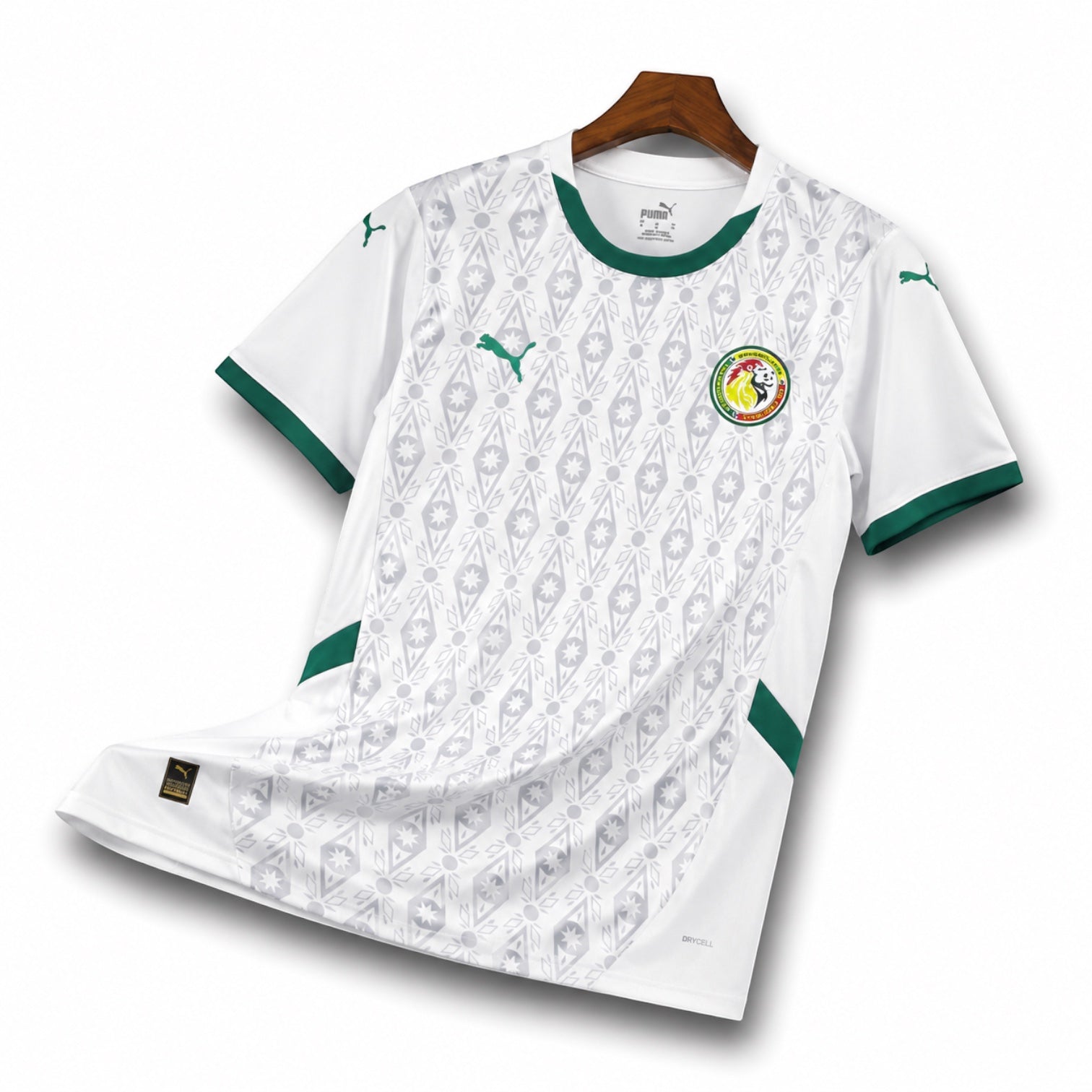 Leazofoot Senegal 24/25 special edition white football jersey with green trim and geometric pattern