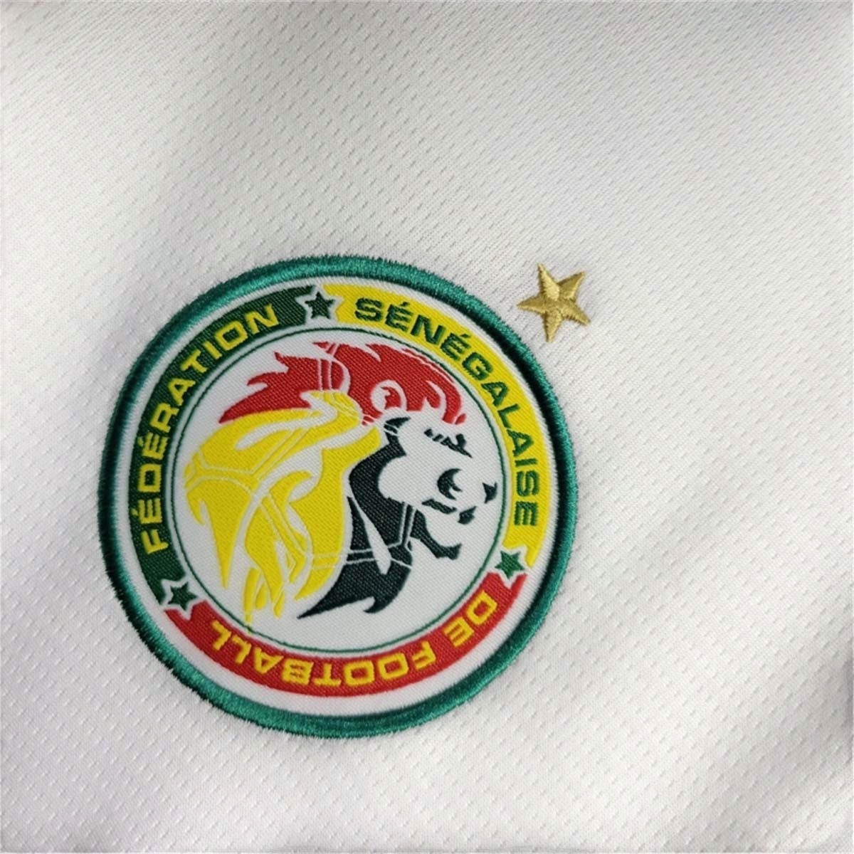 Leazofoot Senegal 24/25 home football jersey with embroidered national team crest on white textured fabric