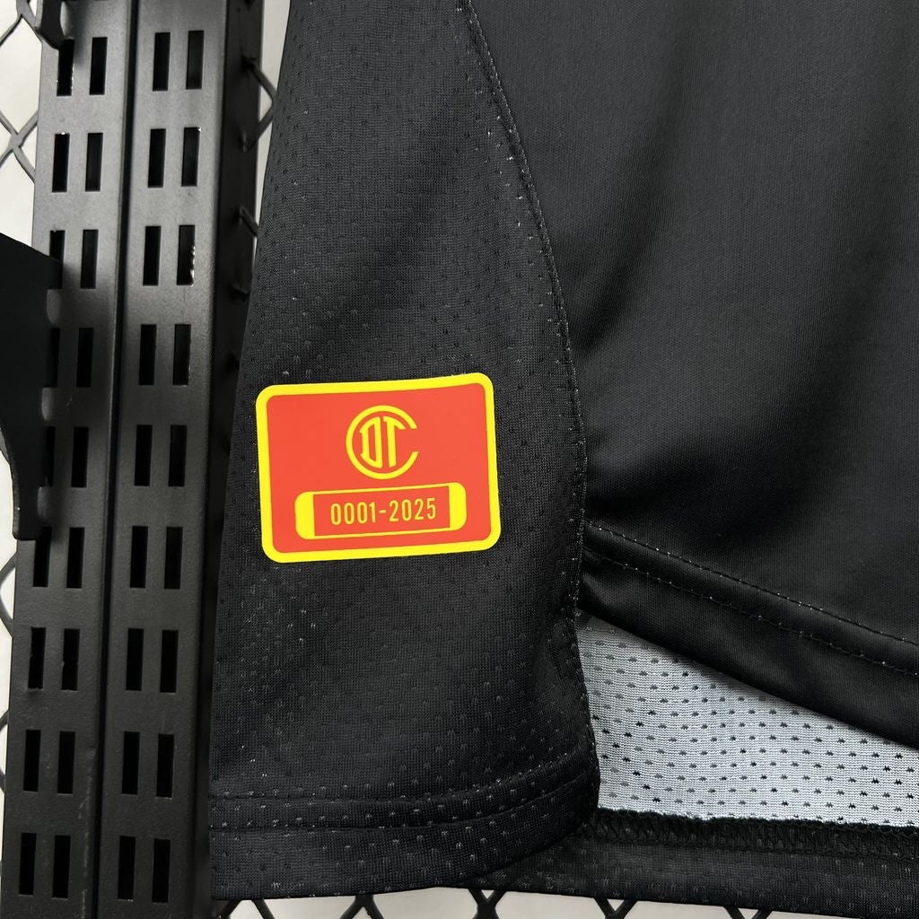 Leazofoot Toluca 26/27 concept jersey featuring a black performance fabric with a red and yellow team emblem tag.