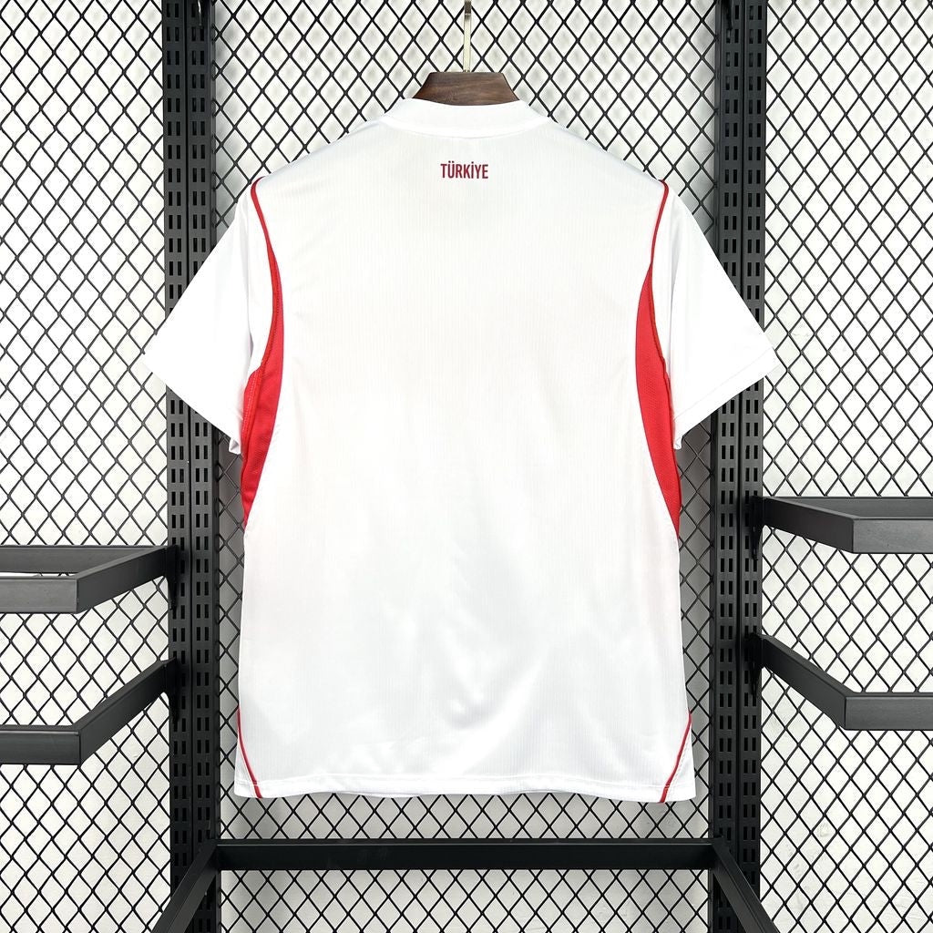 Leazofoot Turkey 2026 away football jersey in white with red side panels and back neck detail.