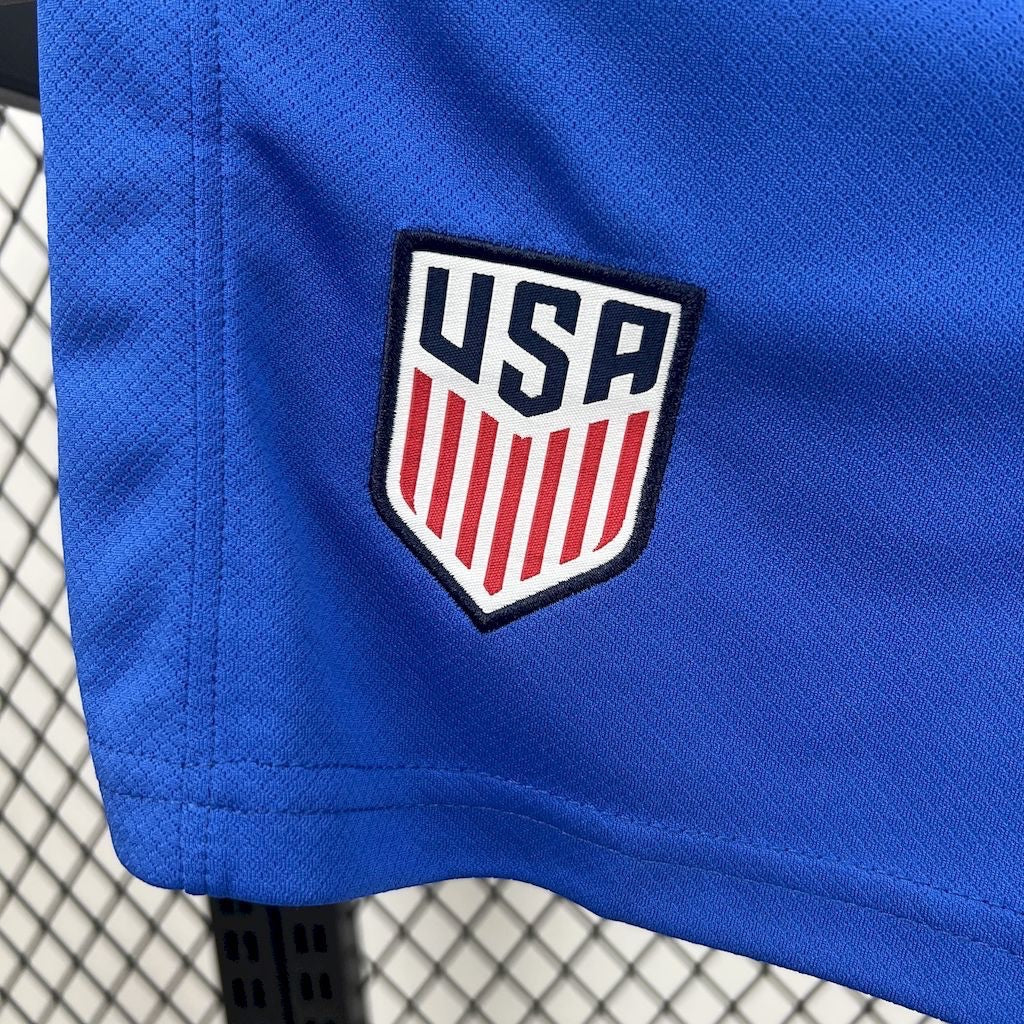Leazofoot blue USA 2025 home kids soccer kit shorts with embroidered team crest