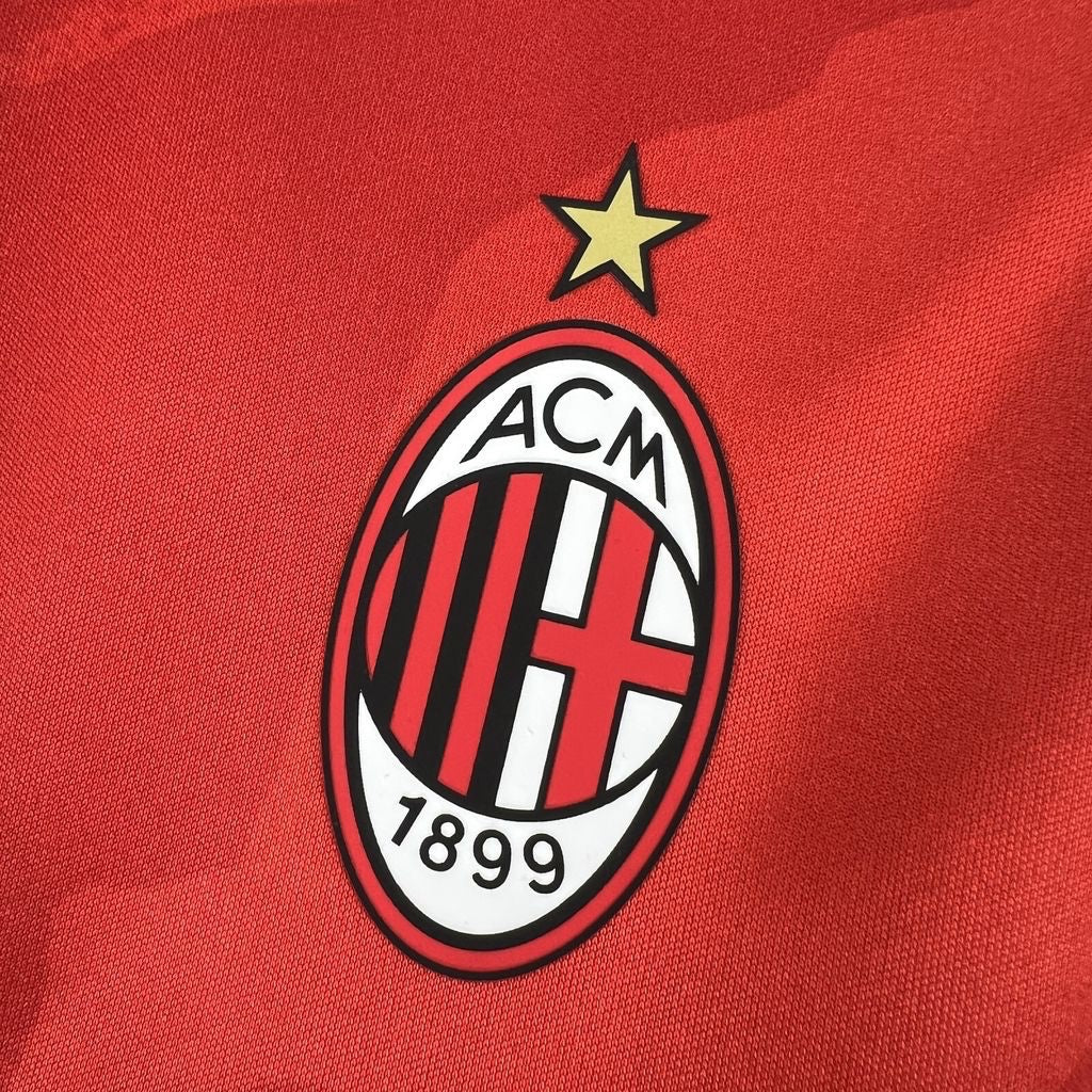 Leazofoot AC Milan 26/27 third jersey featuring the official club crest and gold star on a red performance fabric.