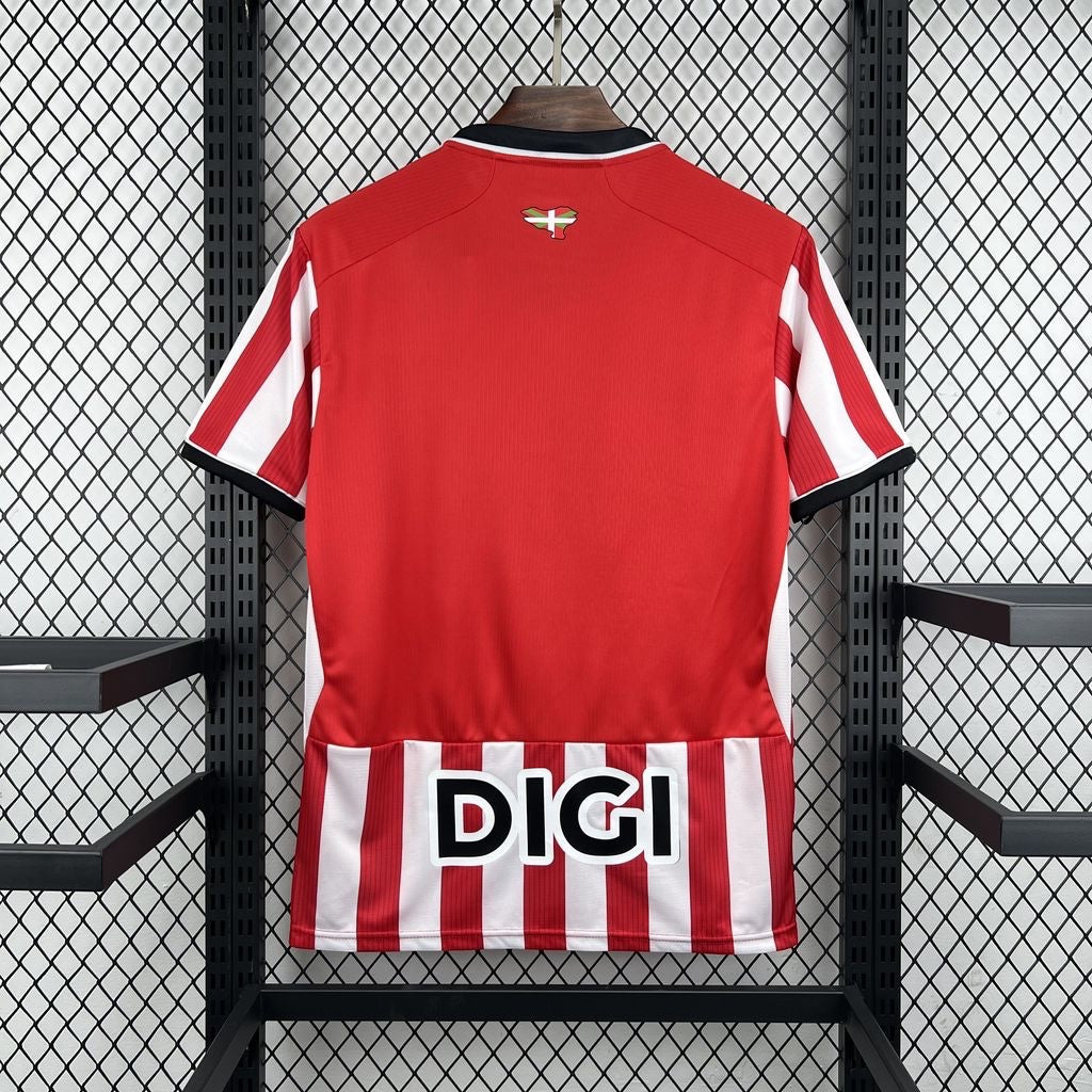 Leazofoot Athletic Bilbao 26/27 home jersey in red and white stripes with black trim and DIGI sponsor logo on back.