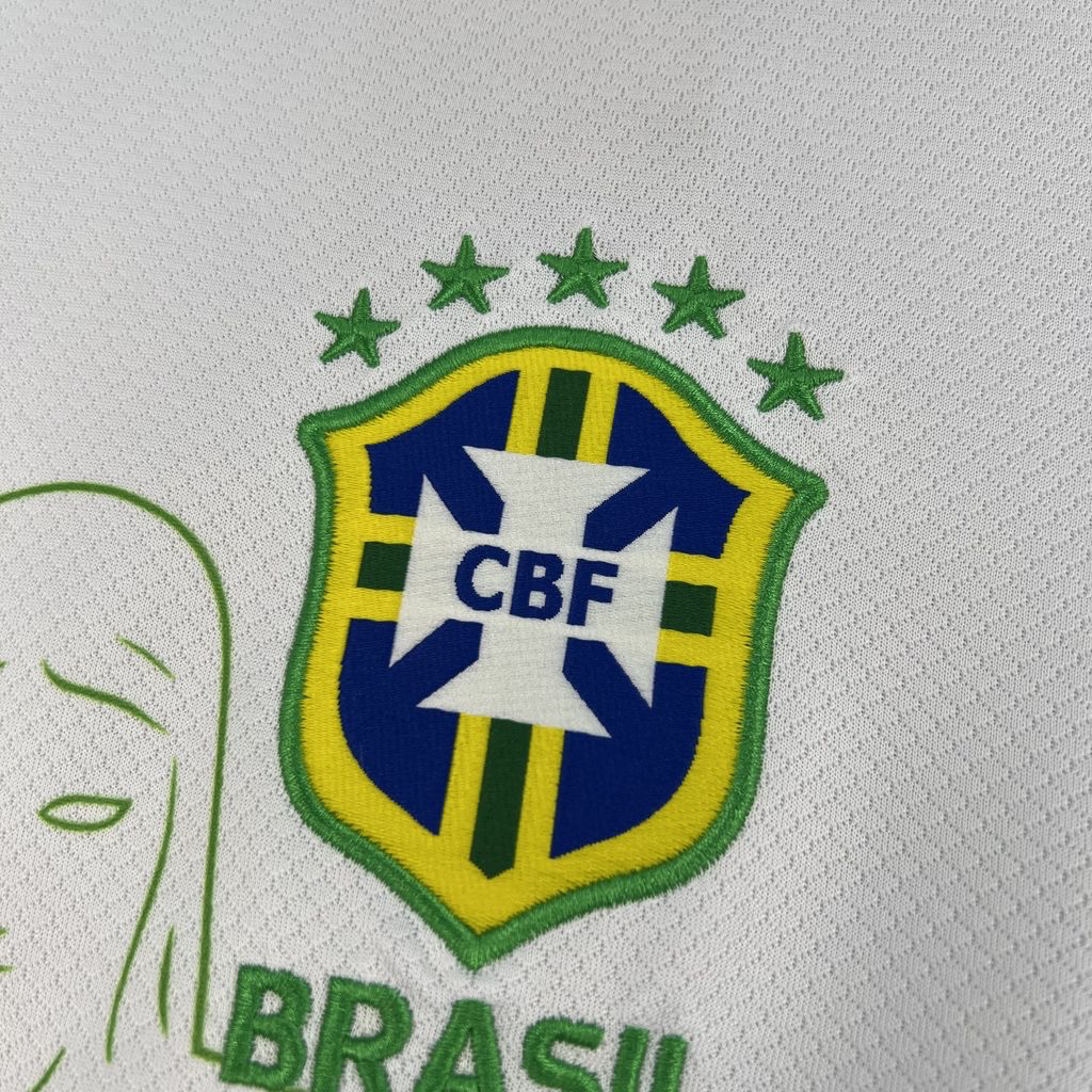 Leazofoot white Brazil 2026 concept football jersey featuring an embroidered CBF crest with five green stars.