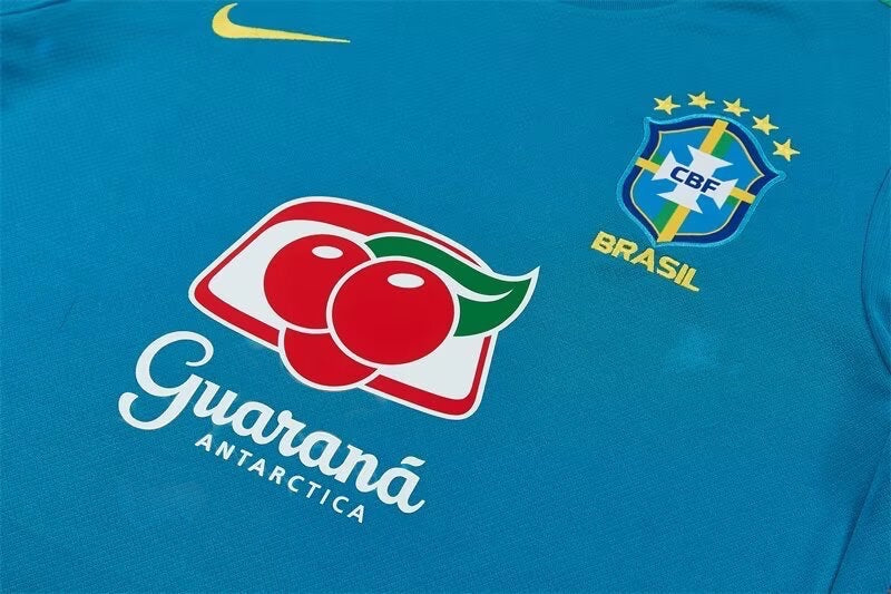 Leazofoot Brazil 2026 training jersey in blue featuring the CBF crest and Guarana Antarctica sponsor logo