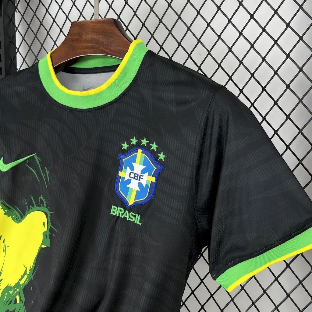 Leazofoot Brazil 24/25 player edition soccer jersey in black with green and yellow accents and CBF crest.