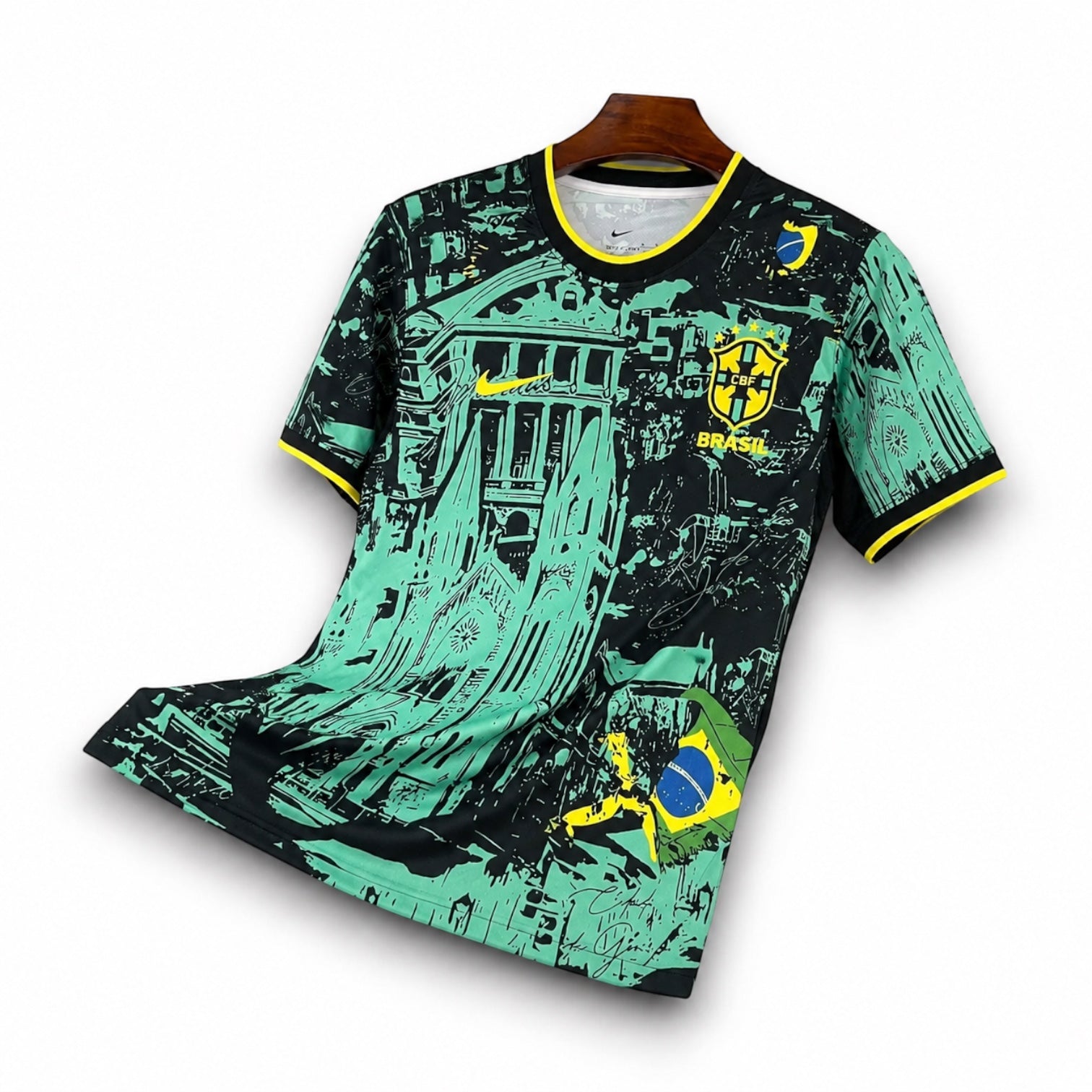 Leazofoot Brazil 24/25 special edition soccer jersey in black and green with graphic print and CBF team crest.