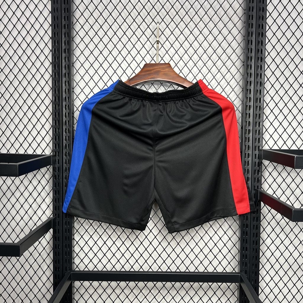 Leazofoot FC Barcelona 24/25 away football shorts in black with blue and red side panel details