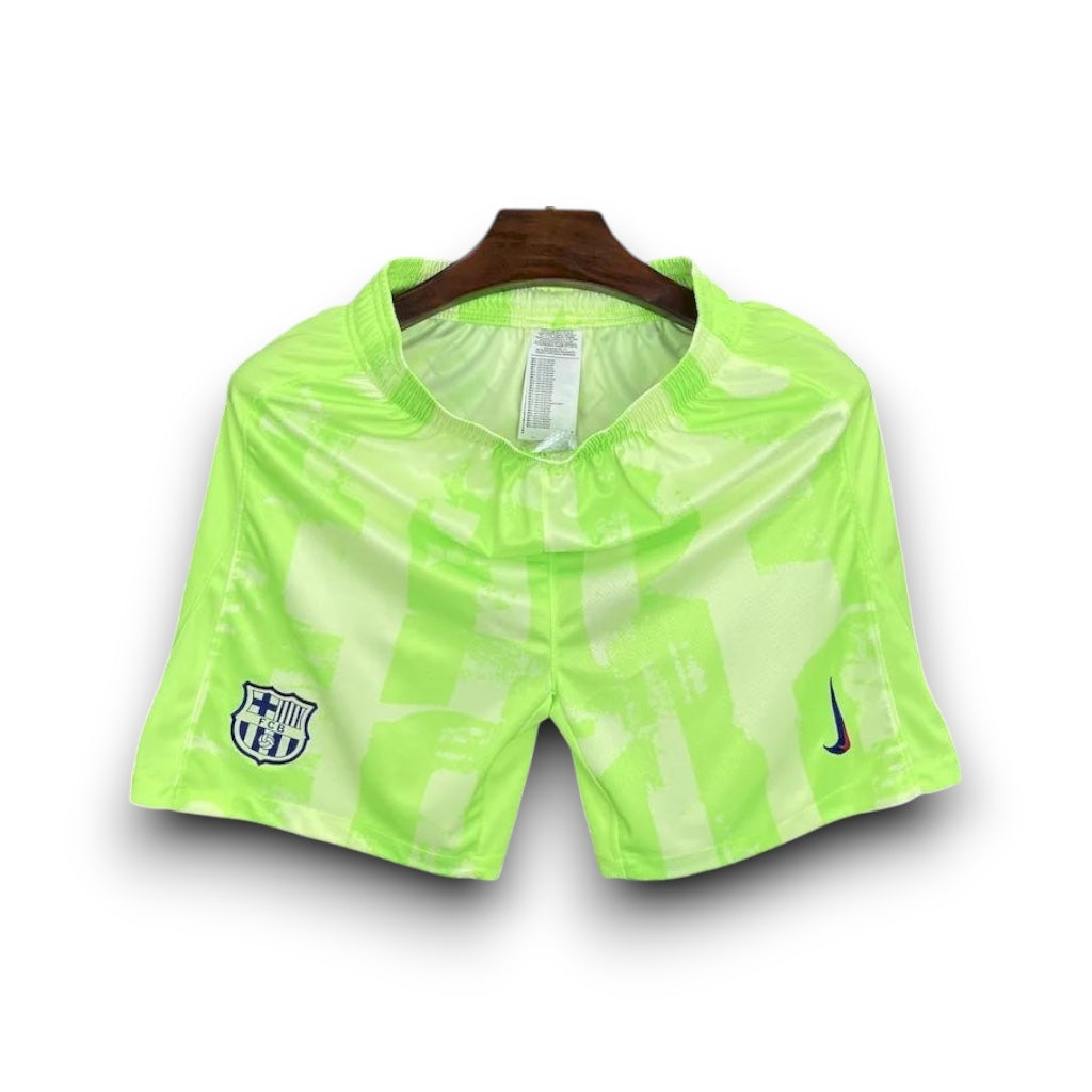 Leazofoot FC Barcelona 2024/25 third away football shorts in neon green with club crest and Nike logo