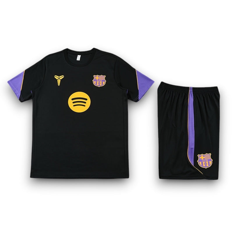 Leazofoot FC Barcelona 26/27 training kit in black with purple accents, featuring team crest and sponsor logo.