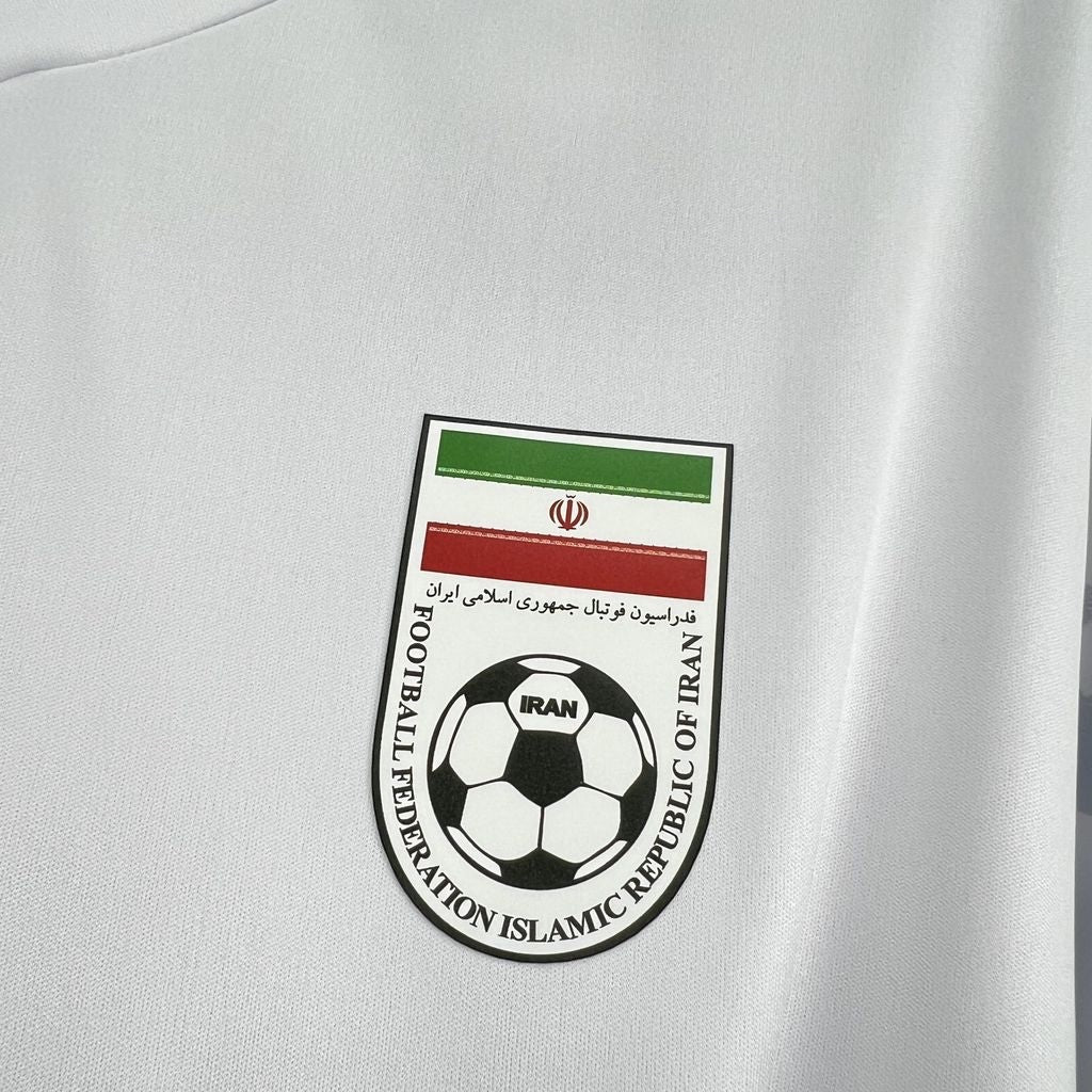 Leazofoot white Iran 2026 home football jersey featuring the official Islamic Republic of Iran Football Federation crest