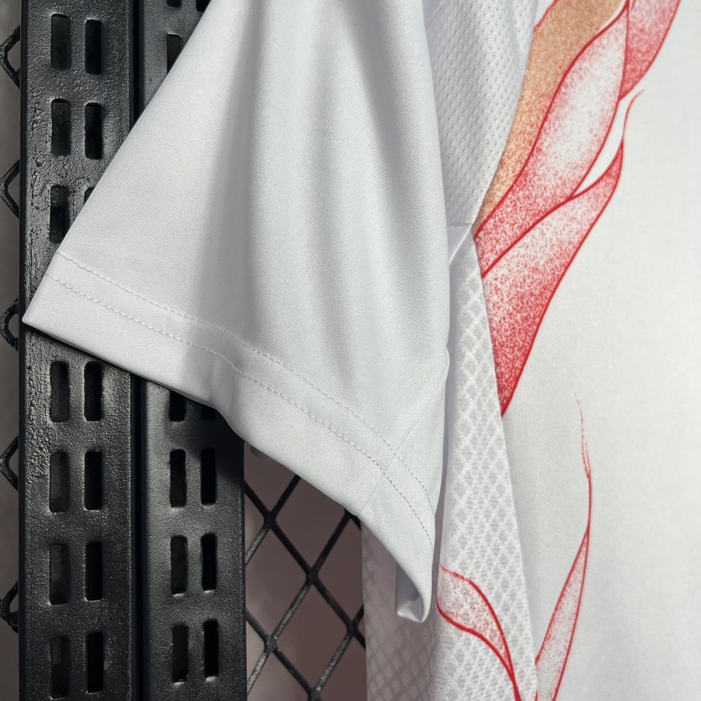 Leazofoot Japan 2024 away jersey in white with red graphic detail and breathable mesh fabric texture