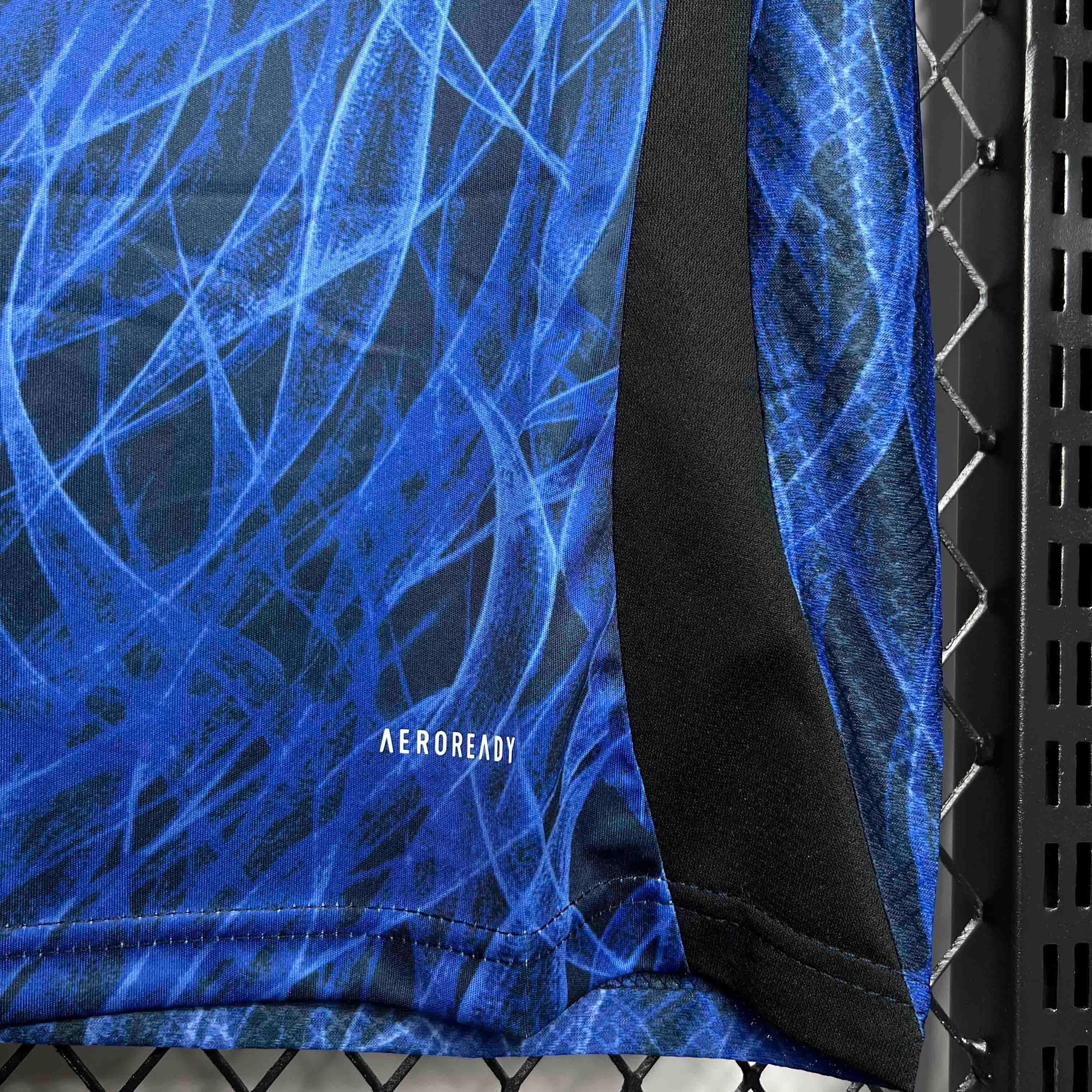 Leazofoot Japan 25/26 special edition football jersey featuring a blue abstract graphic pattern and Aeroready fabric.