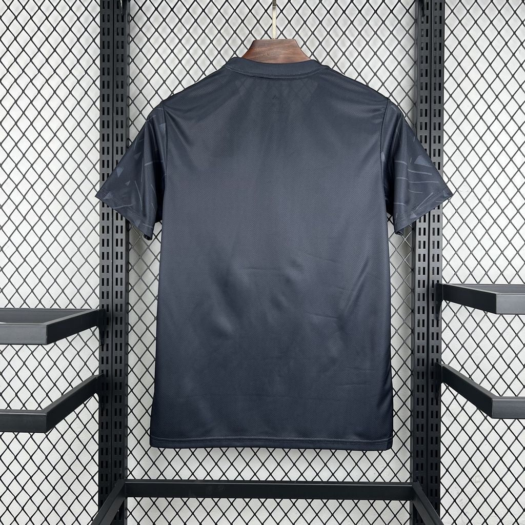 Back view of Leazofoot Mexico 2026 concept soccer jersey in black with subtle geometric sleeve patterns.