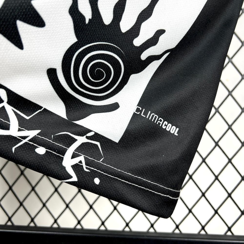 Leazofoot Mexico 2026 concept soccer jersey featuring black and white spiral hand and tribal player graphic print.