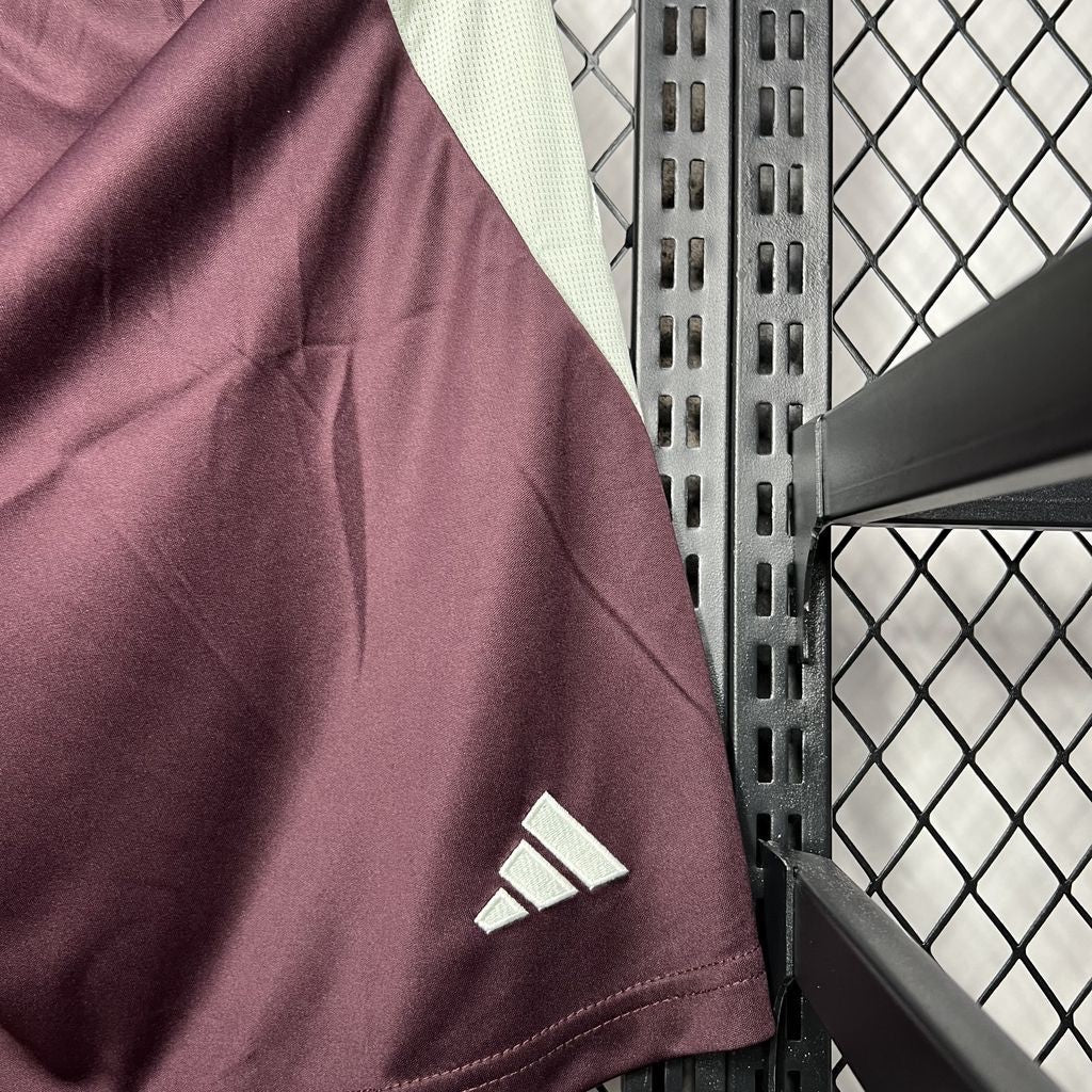 Leazofoot Mexique 2024 concept soccer jersey in burgundy and light green with a white performance logo detail.