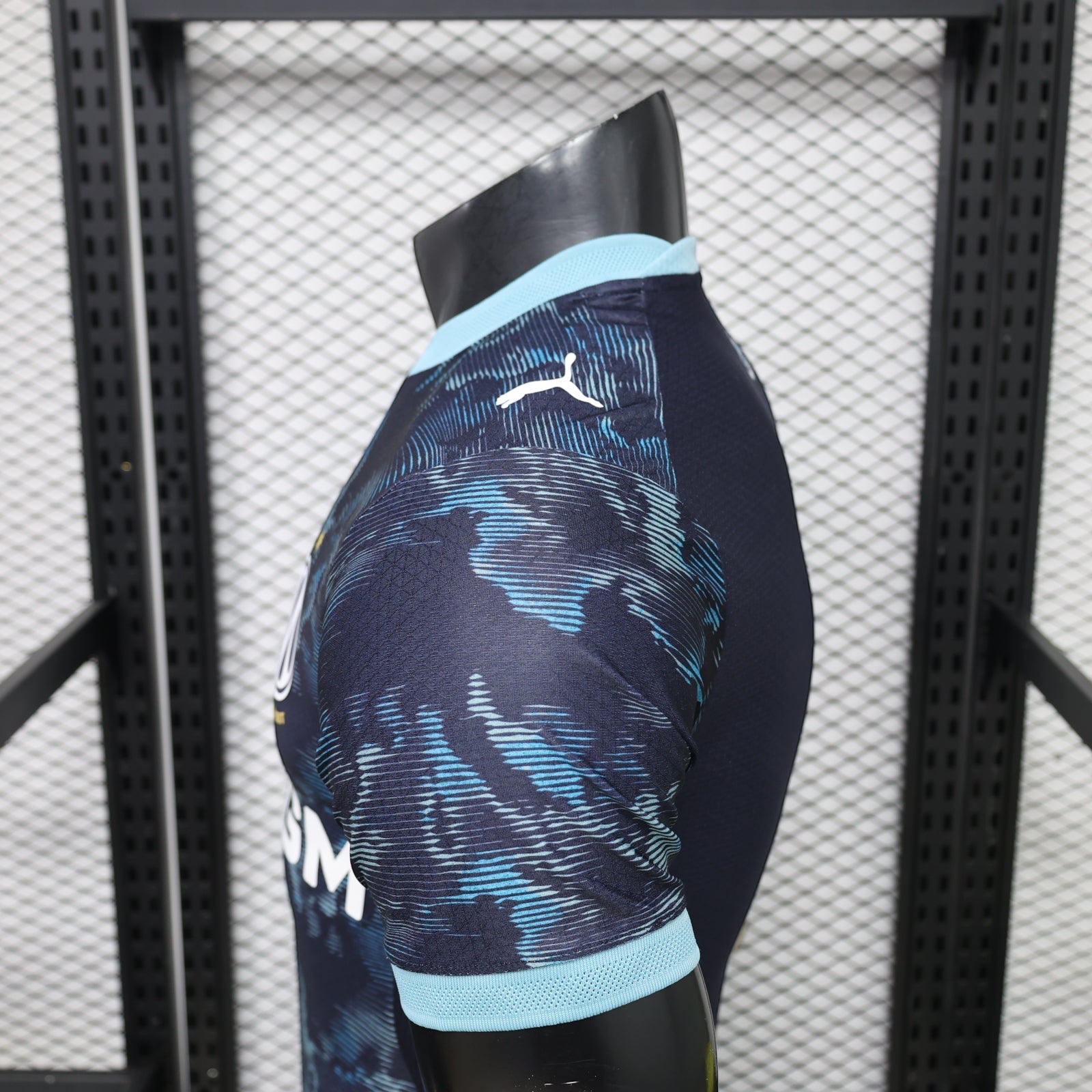 Leazofoot Olympique de Marseille 26/27 away jersey in dark blue with light blue patterned sleeves and Puma logo