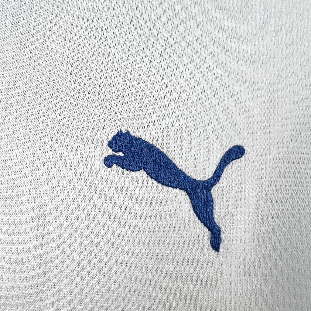 Leazofoot Olympique de Marseille 26/27 home jersey featuring a blue embroidered Puma logo on white textured fabric