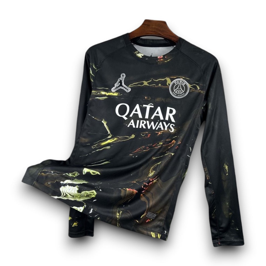 Leazofoot Paris Saint Germain 26/27 long-sleeve stadium jersey in black with gold marble-effect pattern
