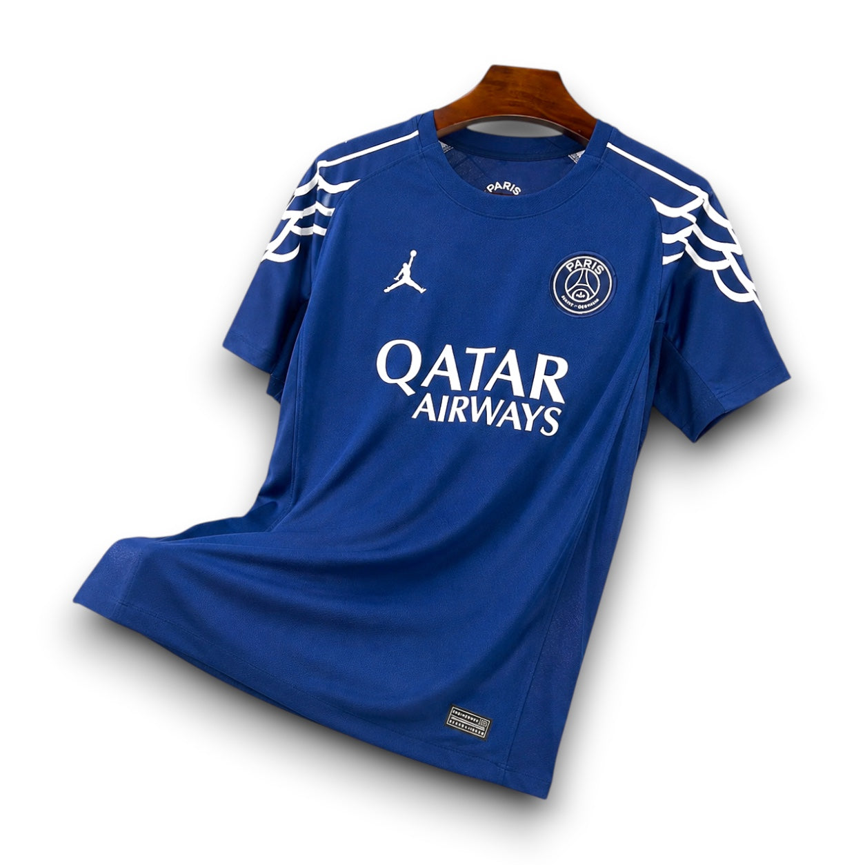 Leazofoot Paris Saint Germain 24/25 fourth jersey in blue with white Jordan logo and Qatar Airways sponsor branding.