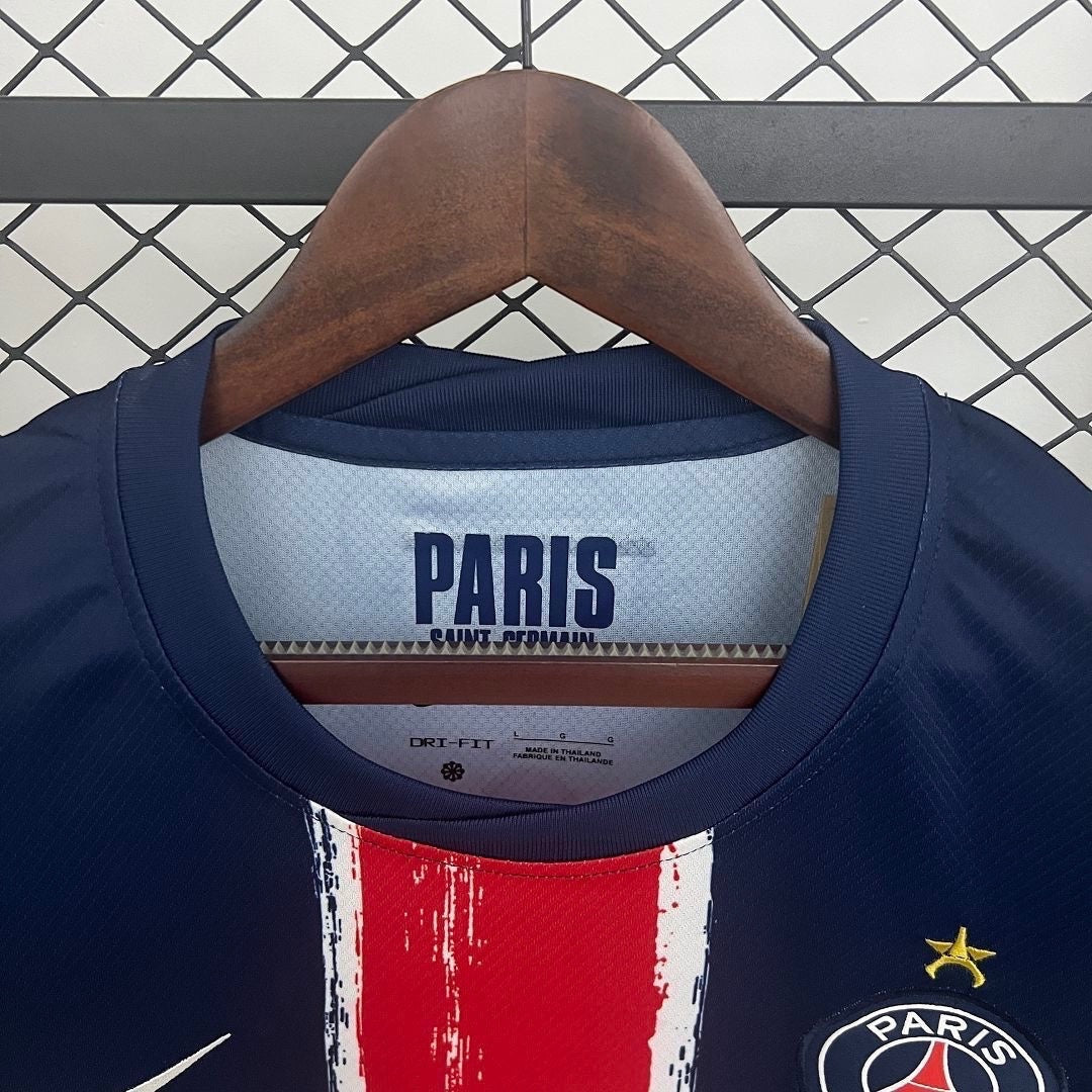 Leazofoot Paris Saint Germain 24/25 home jersey with blue, red, and white design and Dri-Fit fabric technology.