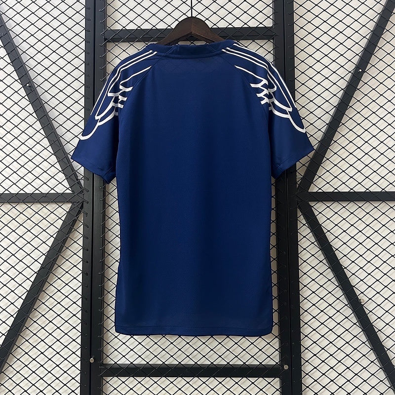 Leazofoot Paris Saint Germain 24/25 fourth football jersey in navy blue with white shoulder wing graphic details.